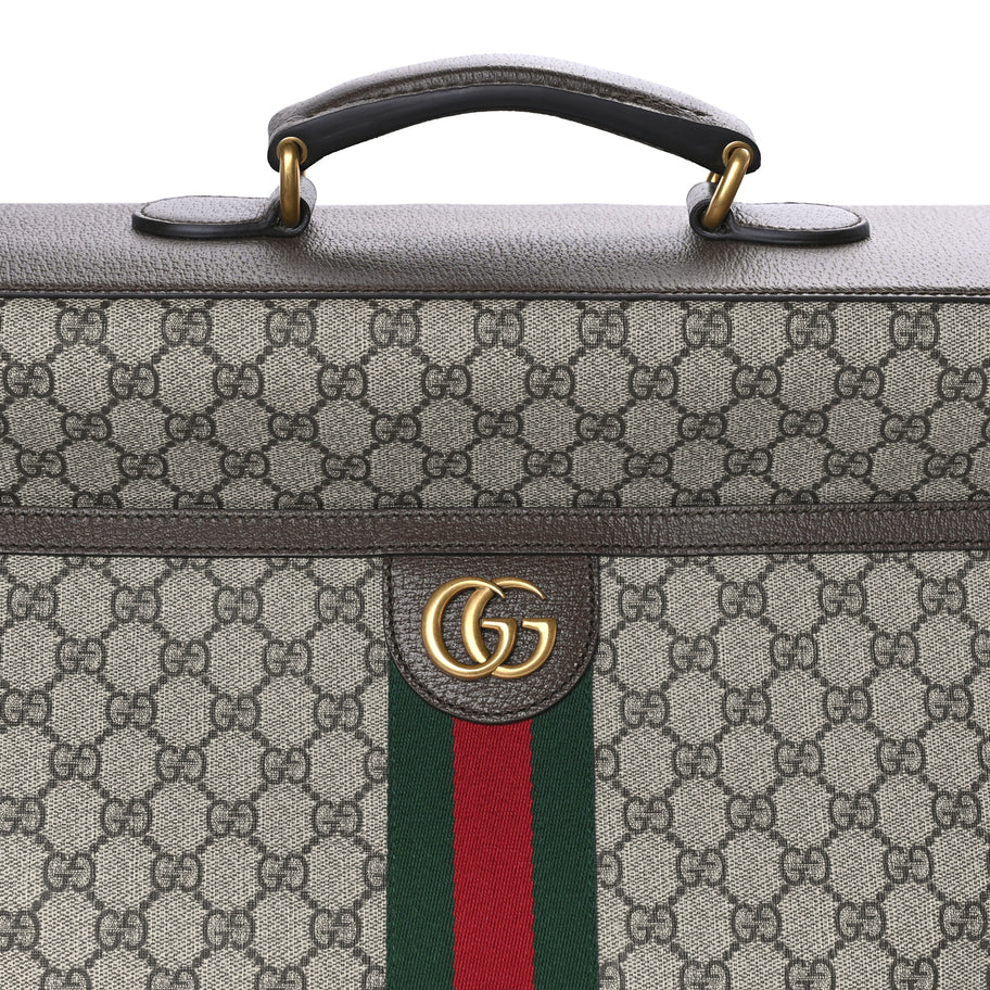 Gucci GG Supreme Monogram Textured Dollar Calfskin Web Ophidia Savoy Garment Bag Beige Ebony New Acero Image 6