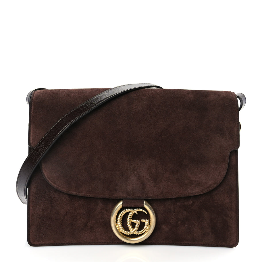 Gucci Suede Medium Torchon GG Ring Shoulder Bag  Reflex Brown Image 1