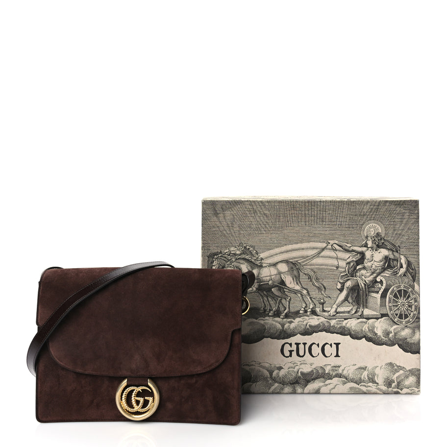 Gucci Suede Medium Torchon GG Ring Shoulder Bag  Reflex Brown Image 9