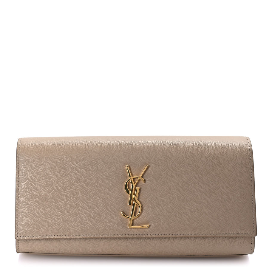 Saint Laurent Grain De Poudre Classic Kate Clutch  Dark Beige Image 1