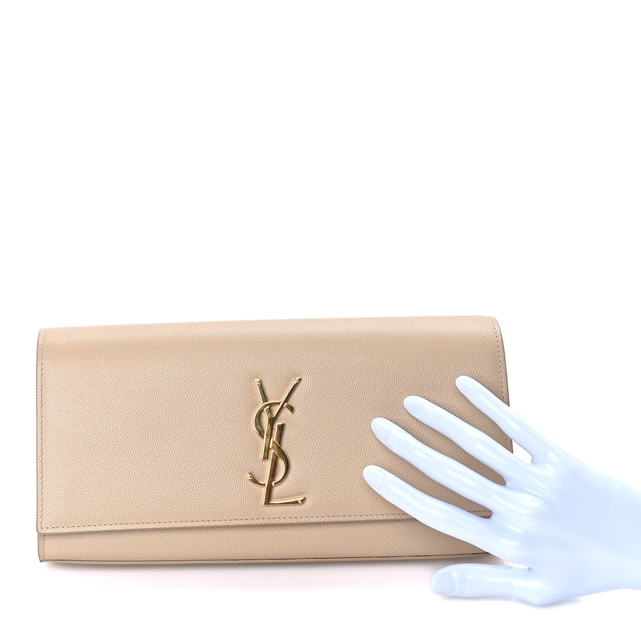 Saint Laurent Grain De Poudre Classic Kate Clutch  Dark Beige Image 3