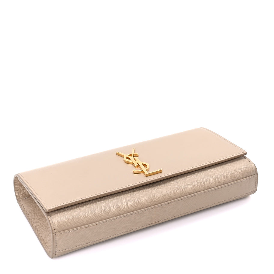 Saint Laurent Grain De Poudre Classic Kate Clutch  Dark Beige Image 5