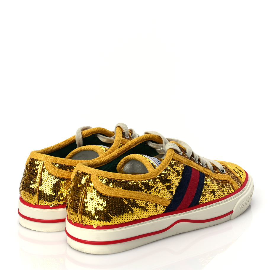 Gucci Sequin Web Matelasse Womens 1977 Tennis Sneakers 36 Gold Yellow Image 5