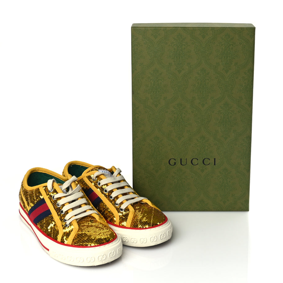 Gucci Sequin Web Matelasse Womens 1977 Tennis Sneakers 36 Gold Yellow Image 8
