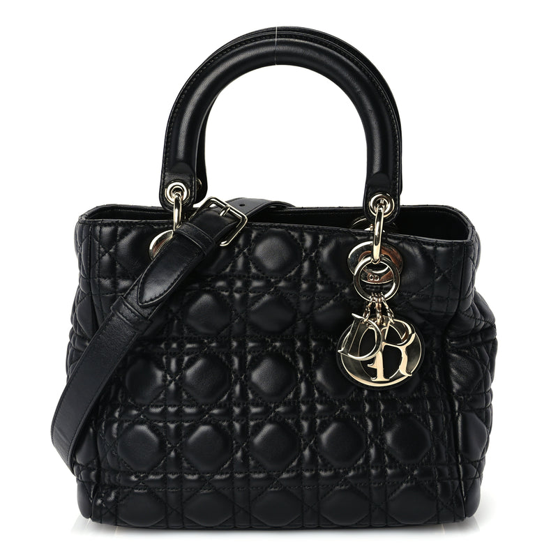  Christian Dior Lambskin Cannage Medium Lady Dior Black