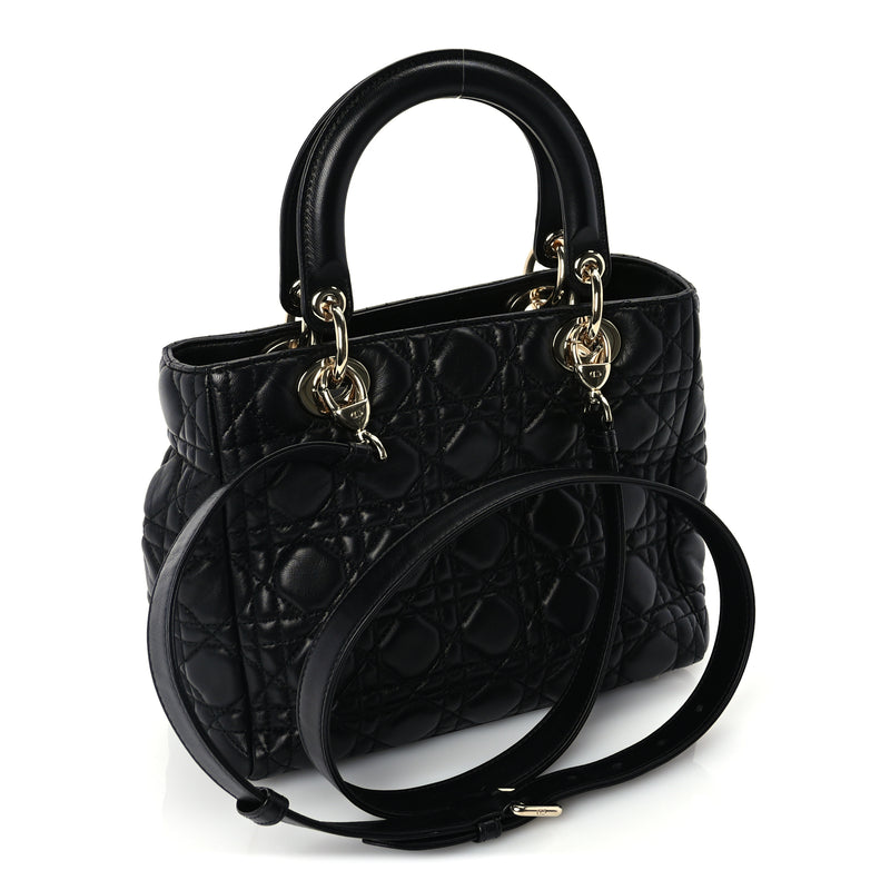  Christian Dior Lambskin Cannage Medium Lady Dior Black