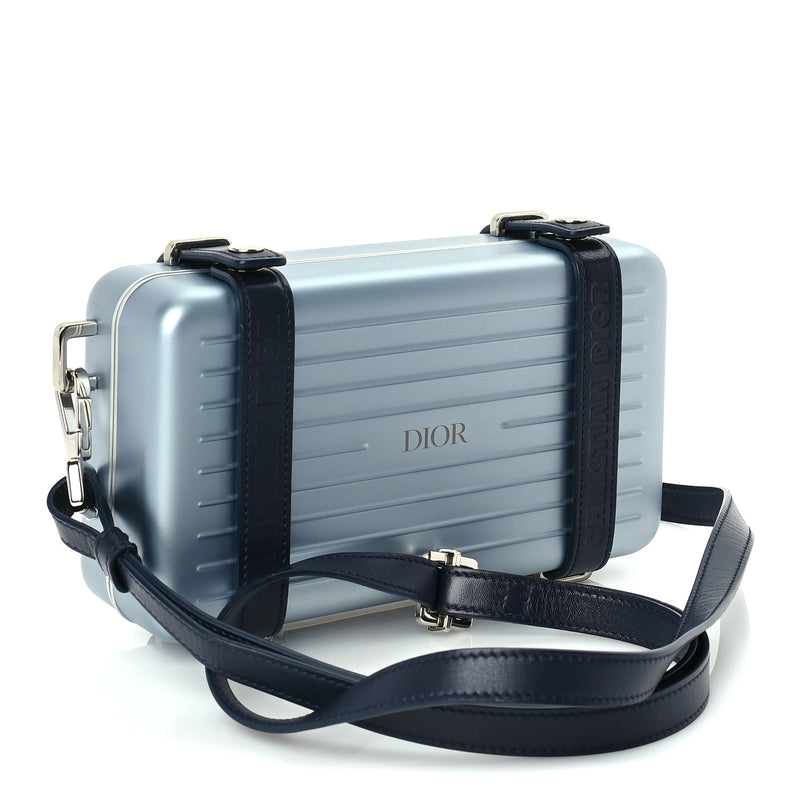  Christian Dior X RIMOWA Aluminum Personal Clutch On Strap  Bleu