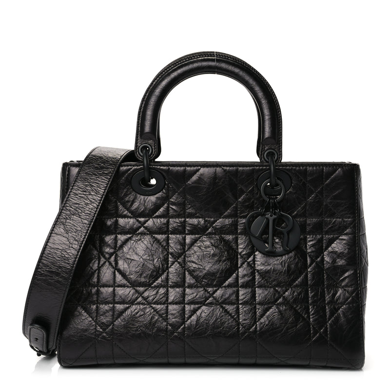  Christian Dior Crinkled Calfskin Macrocannage Medium My ABCDior Lady D-Sire Black