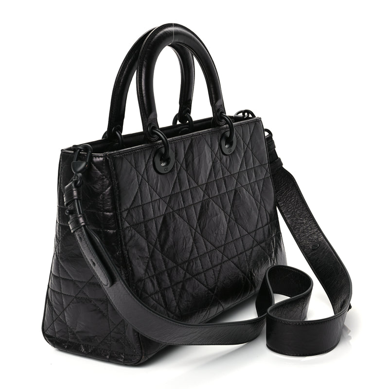  Christian Dior Crinkled Calfskin Macrocannage Medium My ABCDior Lady D-Sire Black