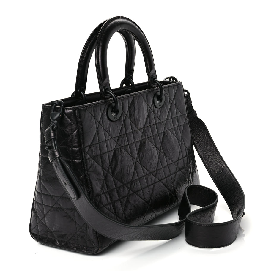 Christian Dior Crinkled Calfskin Macrocannage Medium My ABCDior Lady D-Sire Black Image 2