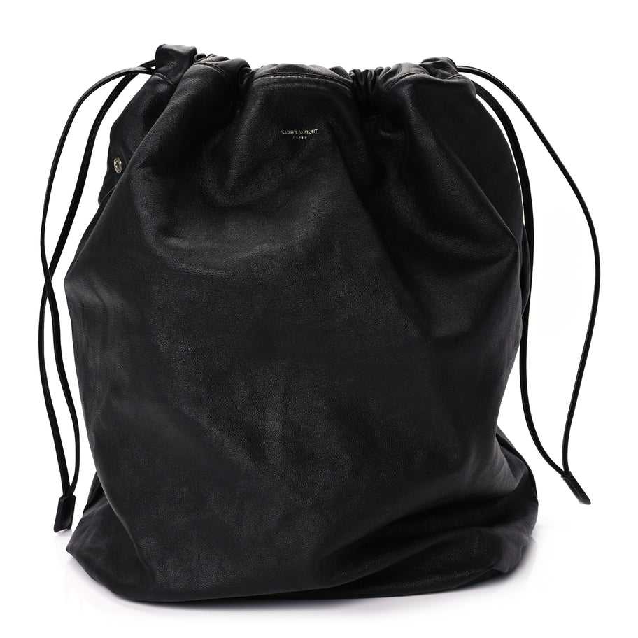 Saint Laurent Smooth Calfskin Teddy Drawstring Bag Black Image 1