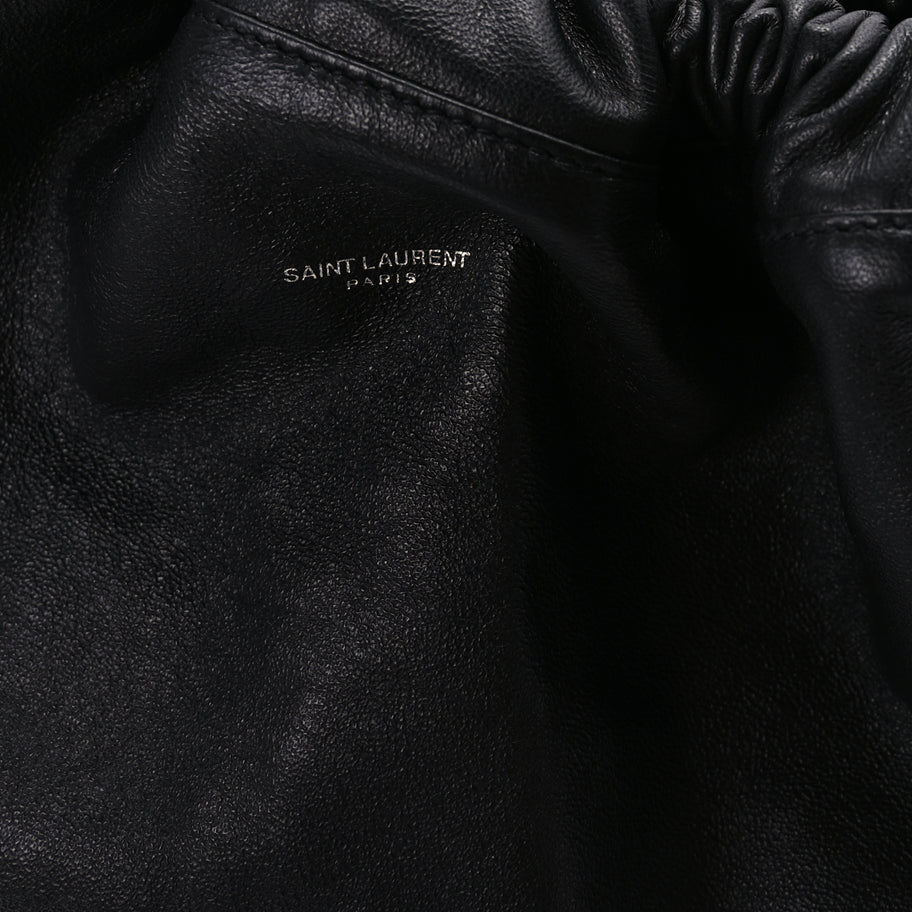 Saint Laurent Smooth Calfskin Teddy Drawstring Bag Black Image 8