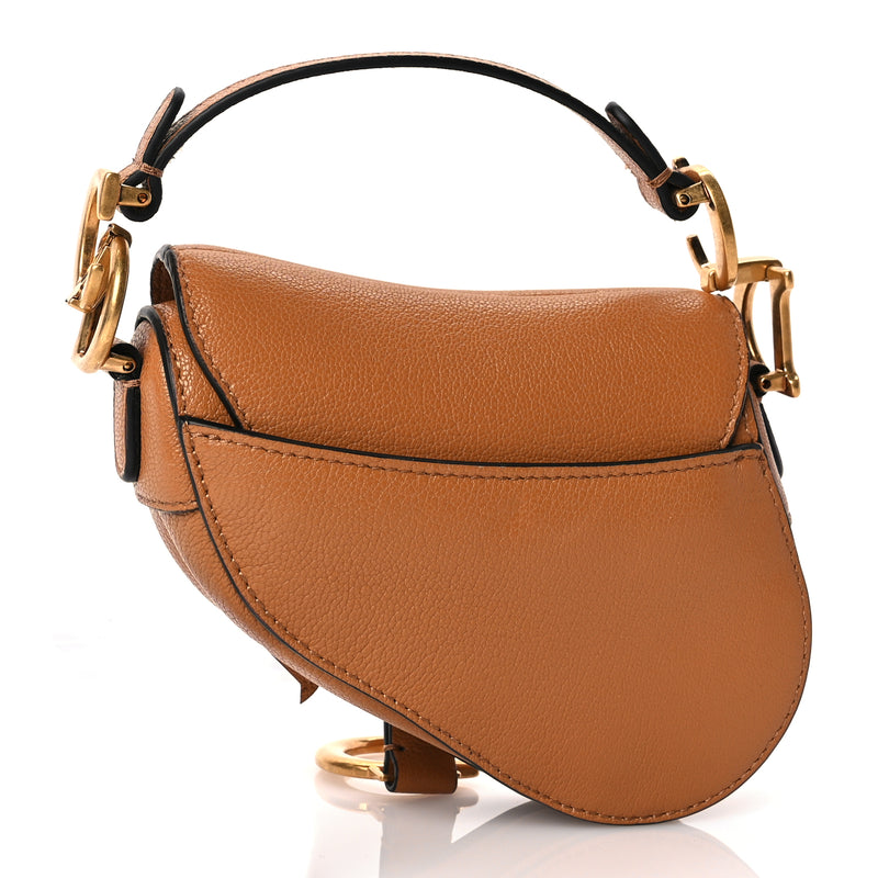  Christian Dior Goatskin Micro Saddle Bag Camello