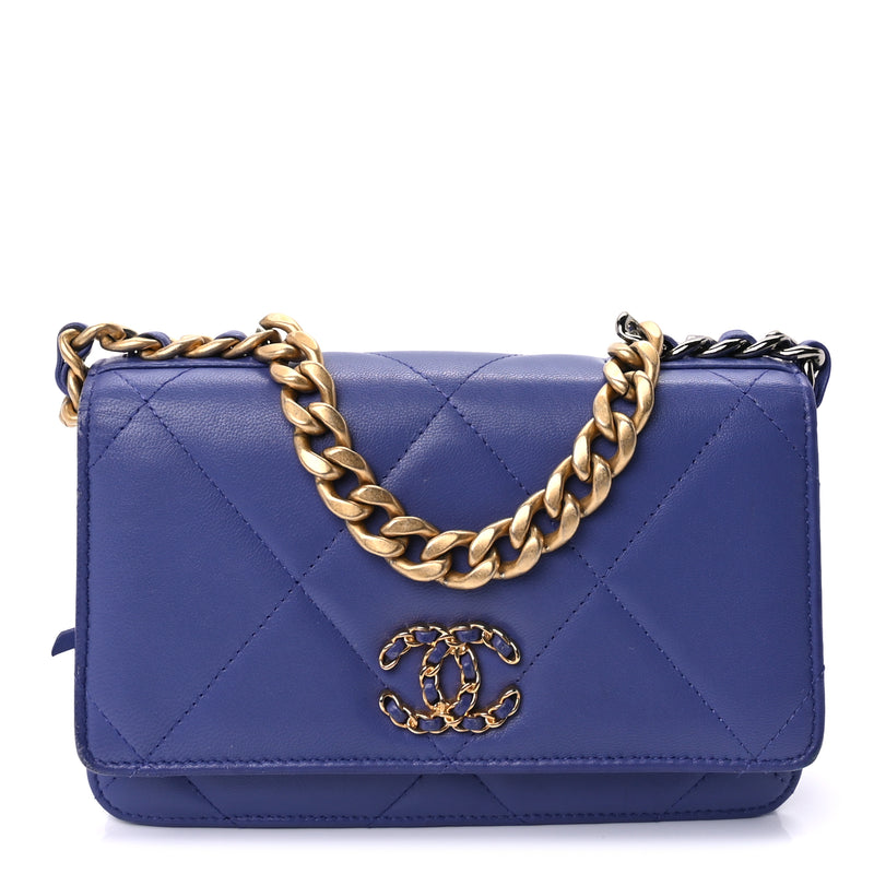  Chanel Lambskin Quilted Chanel 19 Wallet On Chain WOC Purple