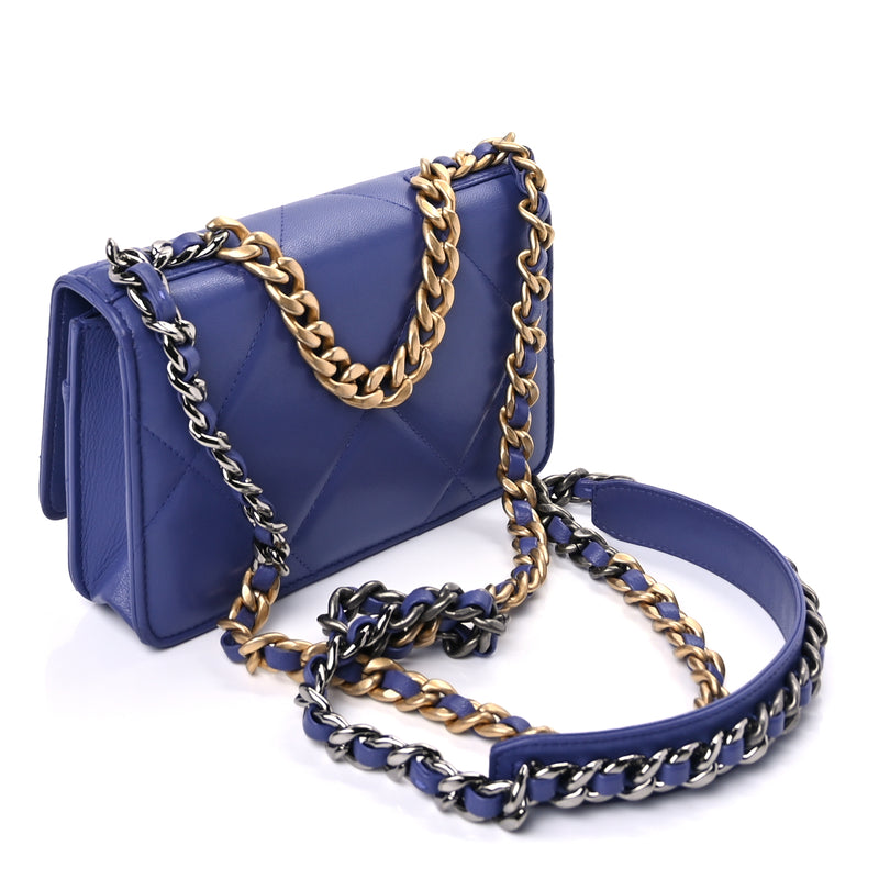  Chanel Lambskin Quilted Chanel 19 Wallet On Chain WOC Purple