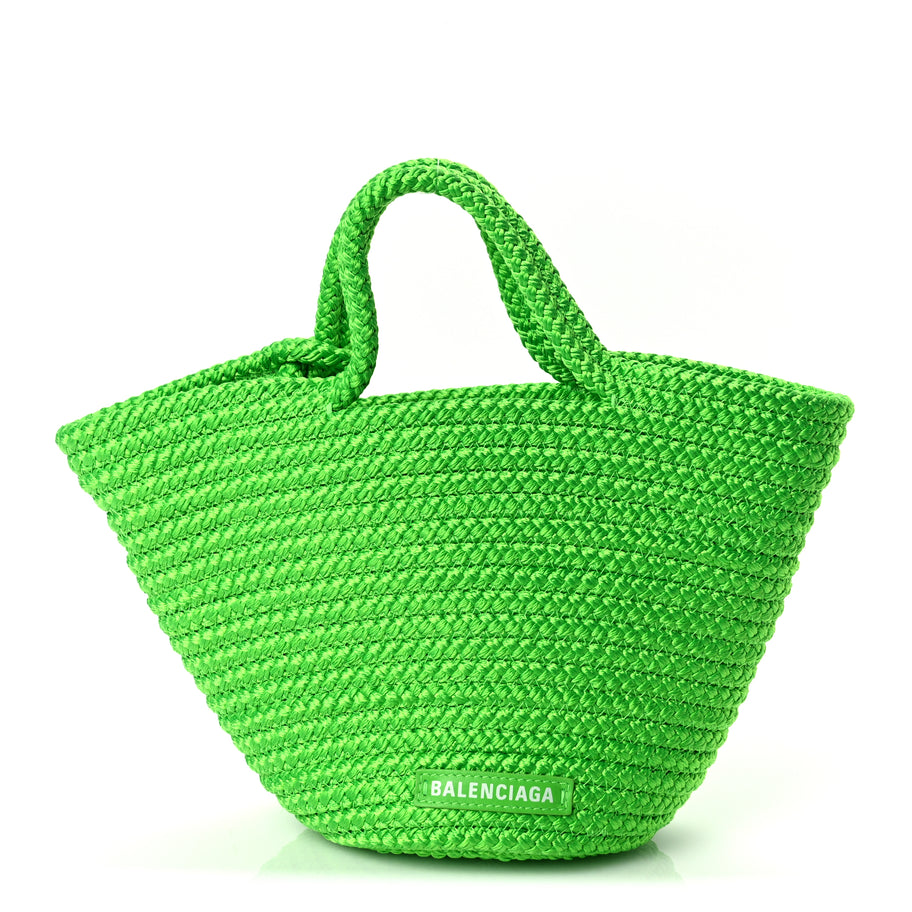 Balenciaga Nylon Lambskin Woven Small Ibiza Basket With Strap Green Image 1