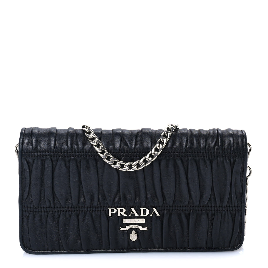 Prada Nappa Gaufre Wallet On Chain  Black Image 1