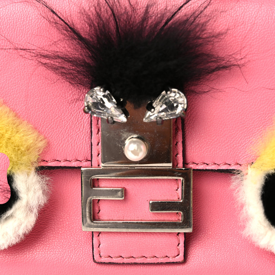 Fendi Nappa Rabbit Fox Fur Micro Buggie Baguette Rosa Fluo Multicolor Image 3