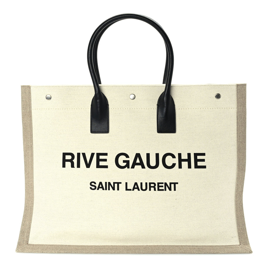 Saint Laurent Linen Calfskin Small Rive Gauche Tote  Optic White Image 1