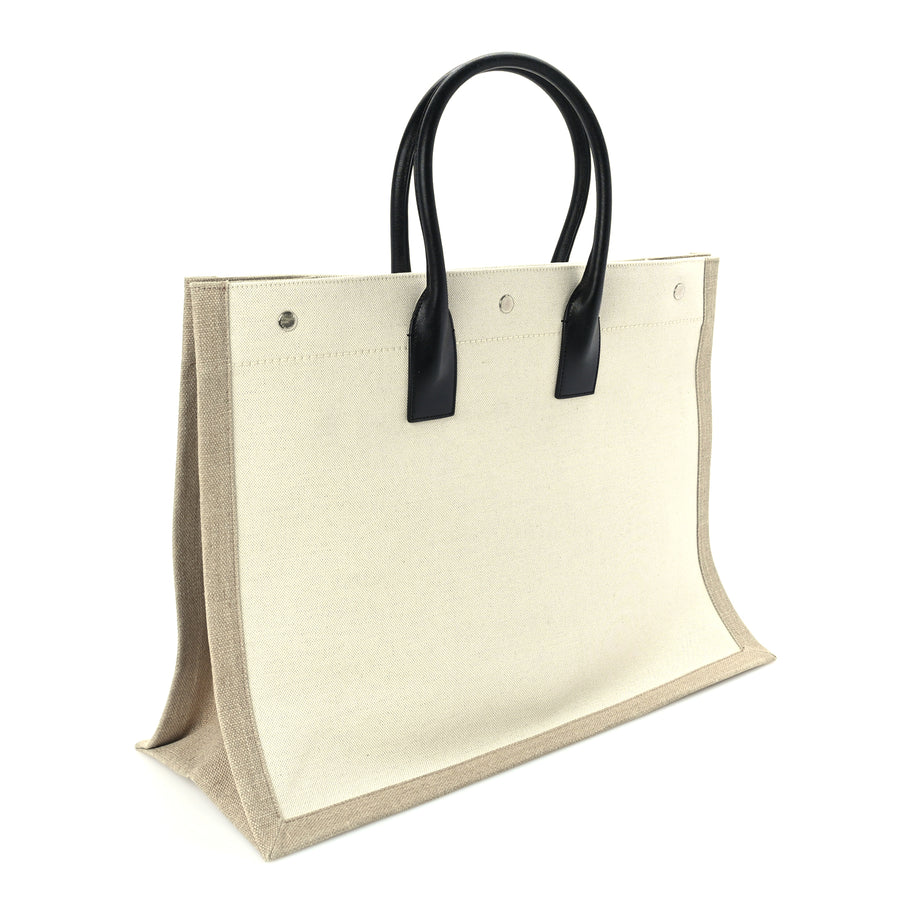 Saint Laurent Linen Calfskin Small Rive Gauche Tote  Optic White Image 2