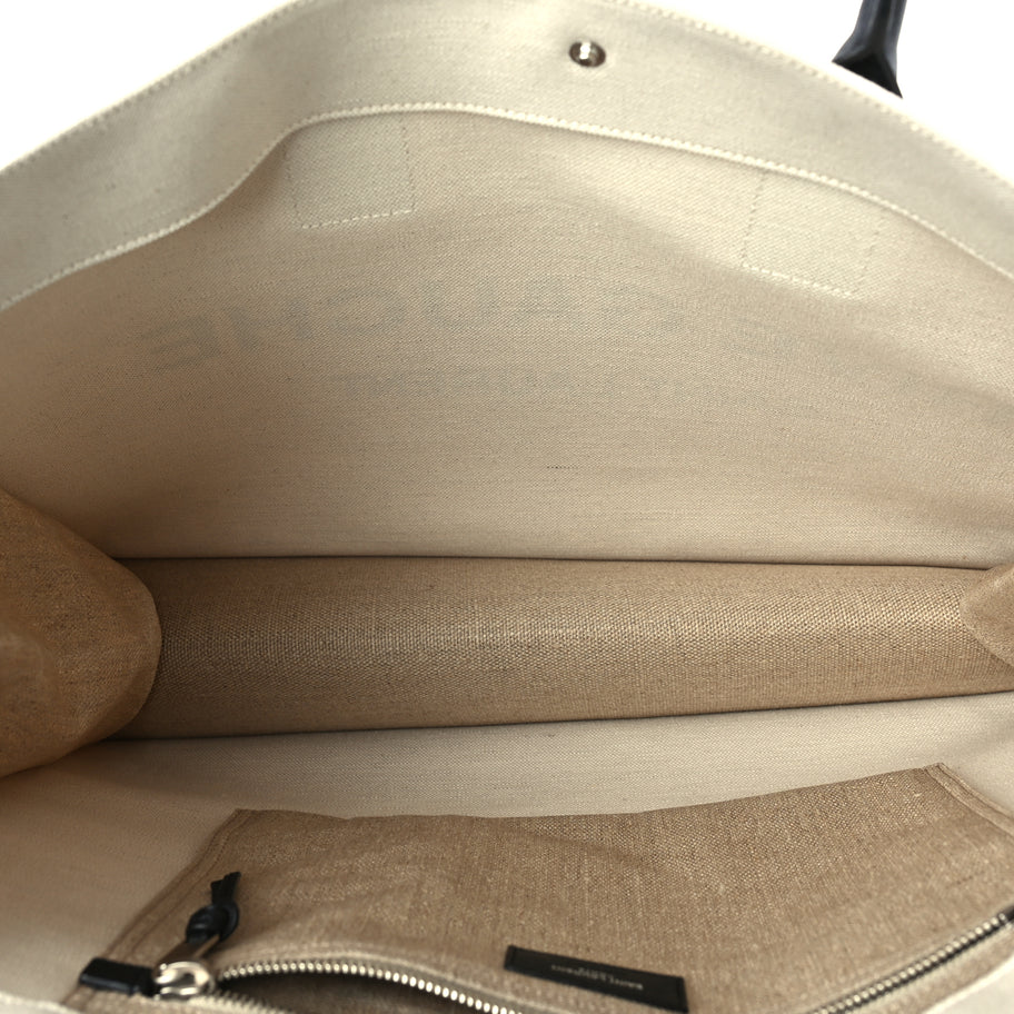 Saint Laurent Linen Calfskin Small Rive Gauche Tote  Optic White Image 4