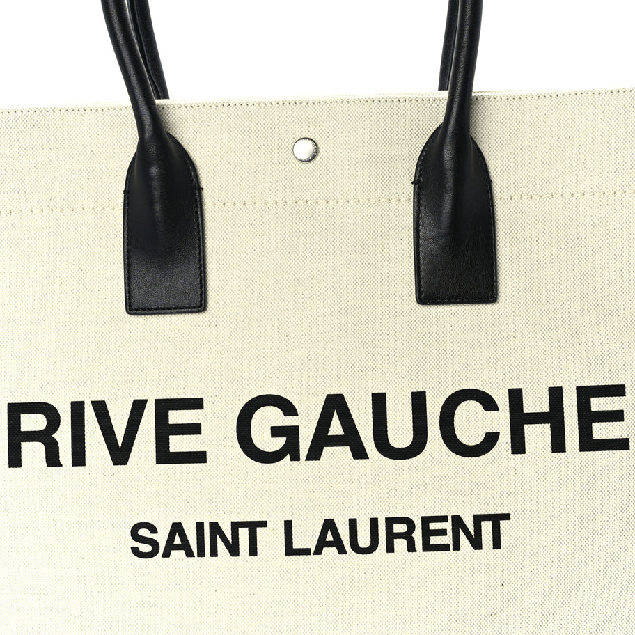 Saint Laurent Linen Calfskin Small Rive Gauche Tote  Optic White Image 6