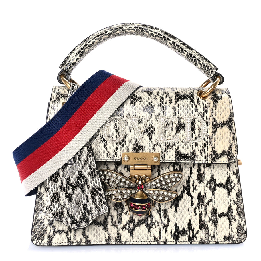 Gucci Snakeskin Sylvie Web Small Queen Margaret Top Handle Bag Roccia Natural Image 1