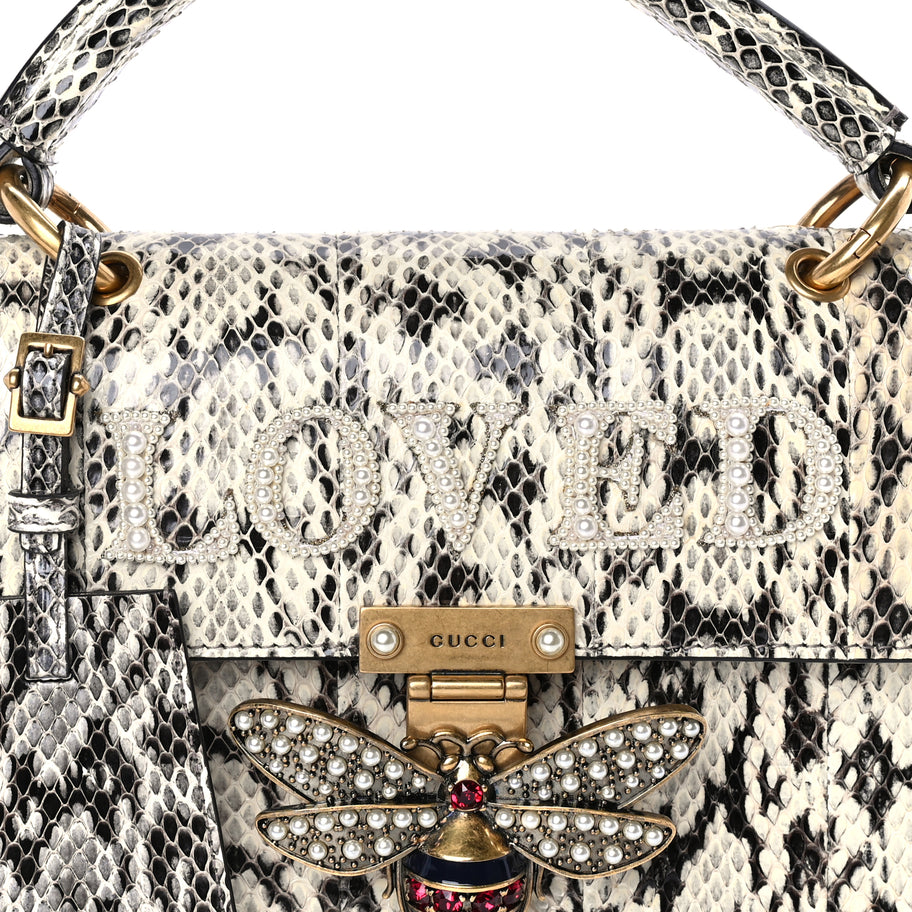 Gucci Snakeskin Sylvie Web Small Queen Margaret Top Handle Bag Roccia Natural Image 6