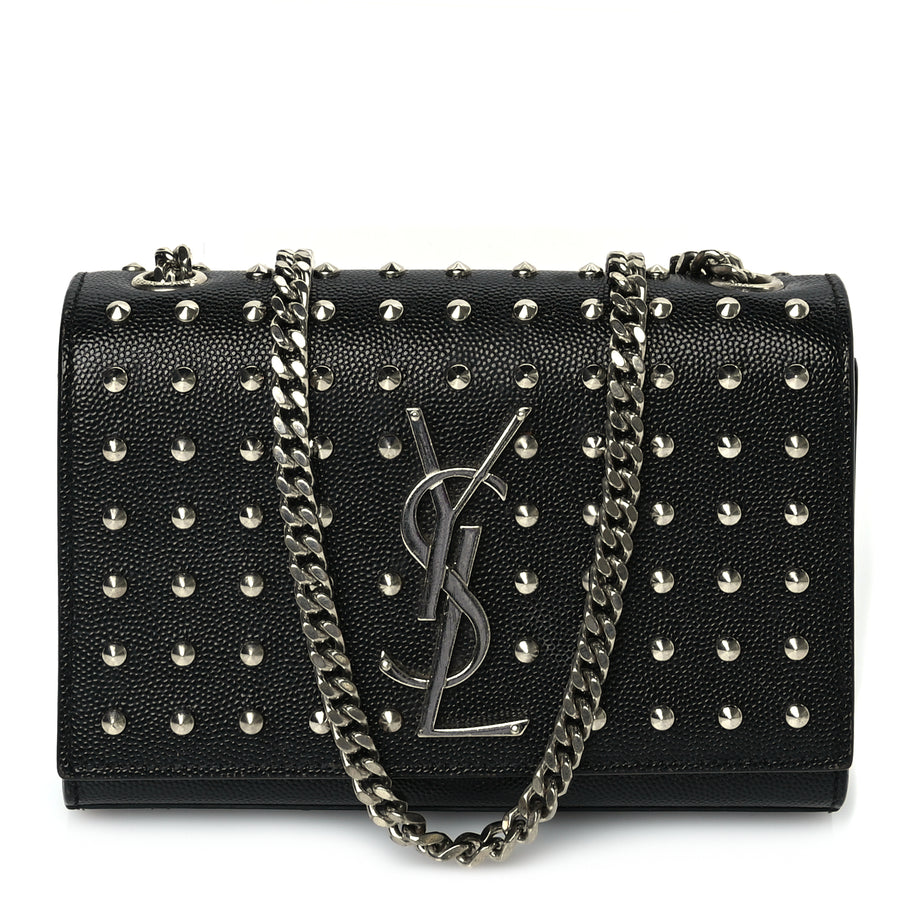Saint Laurent Grain De Poudre Studded Small Classic Monogram Kate Satchel Image 1
