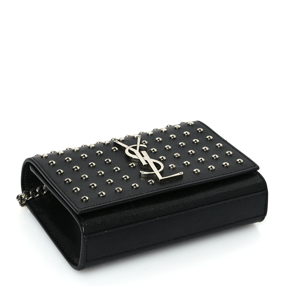 Saint Laurent Grain De Poudre Studded Small Classic Monogram Kate Satchel Image 3