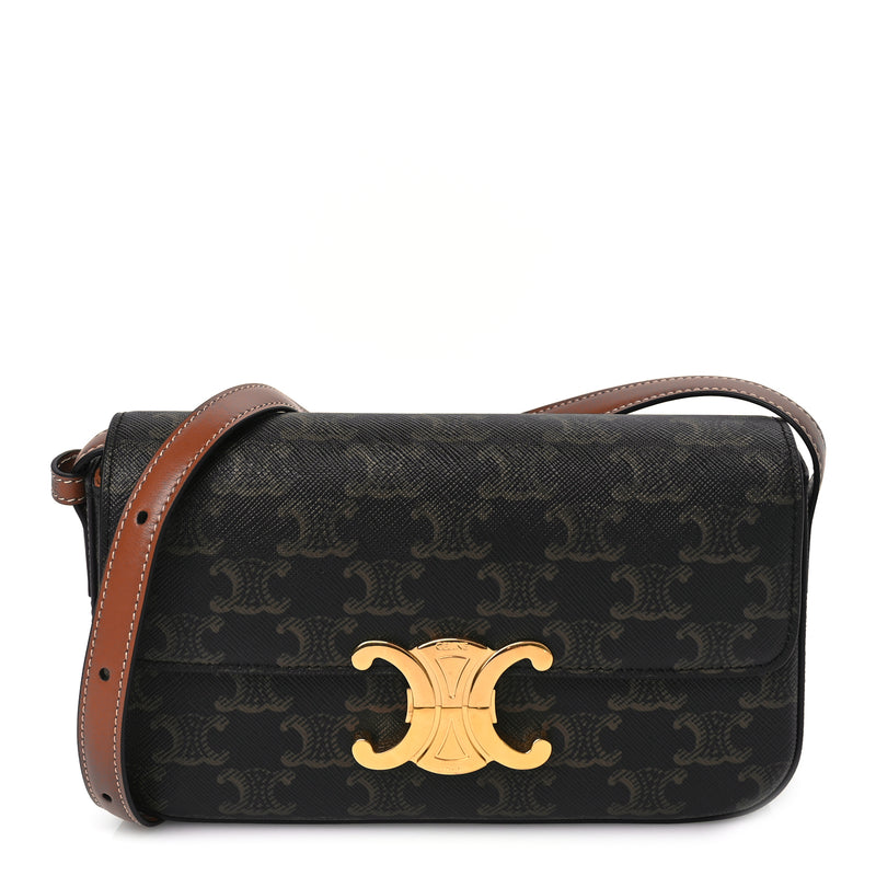  Celine Canvas Calfskin Triomphe Shoulder Bag Tan