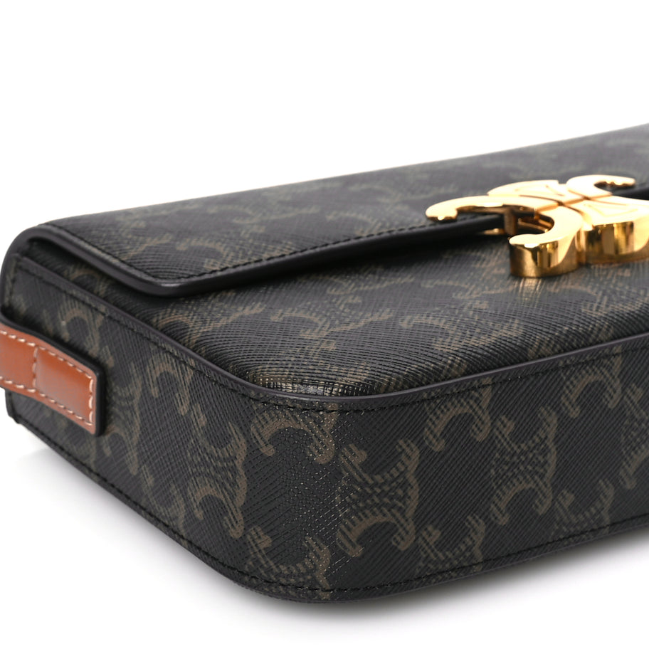 Celine Canvas Calfskin Triomphe Shoulder Bag Tan Image 7