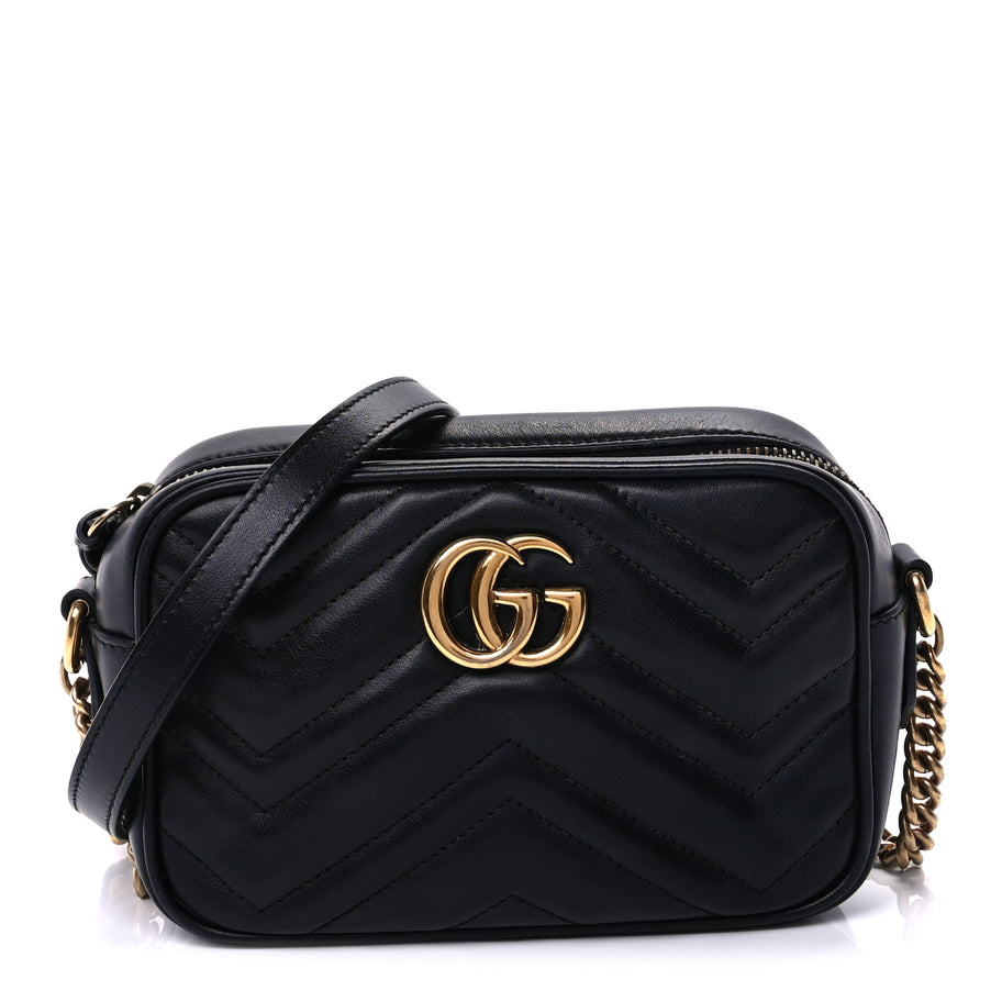Gucci Calfskin Matelasse Mini GG Marmont Chain Shoulder Bag  Black Image 1