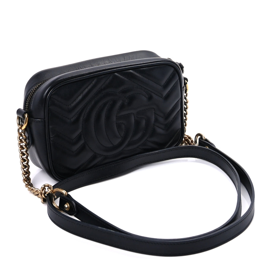 Gucci Calfskin Matelasse Mini GG Marmont Chain Shoulder Bag  Black Image 2