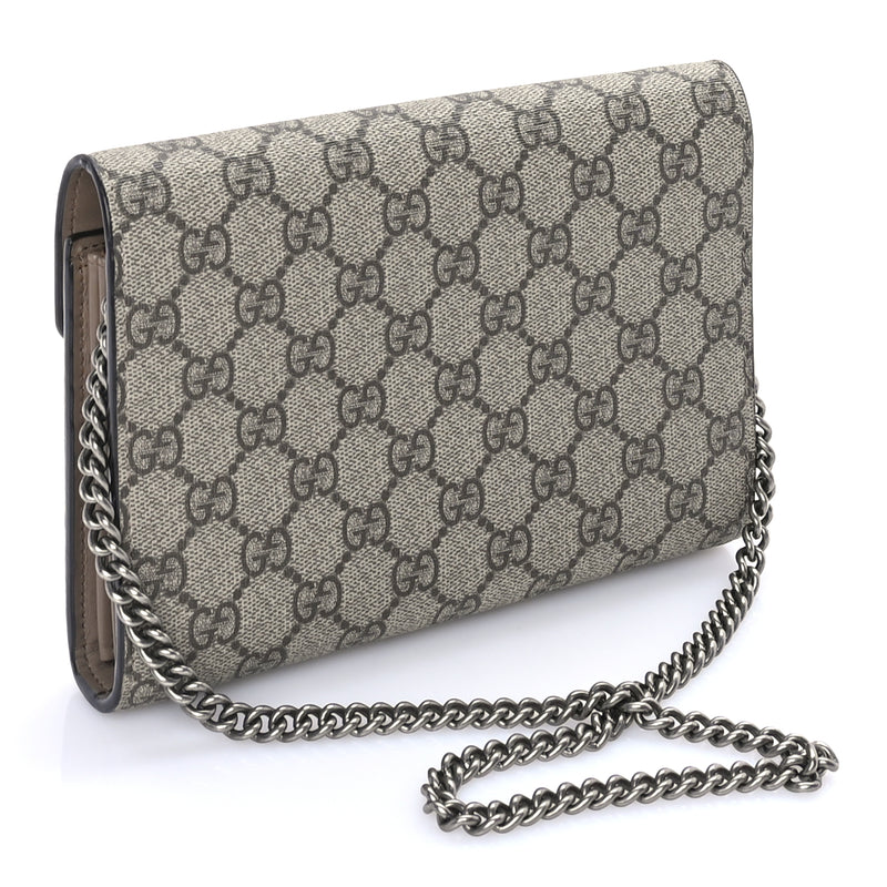  Gucci GG Supreme Monogram Mini Dionysus Chain Wallet Beige Taupe