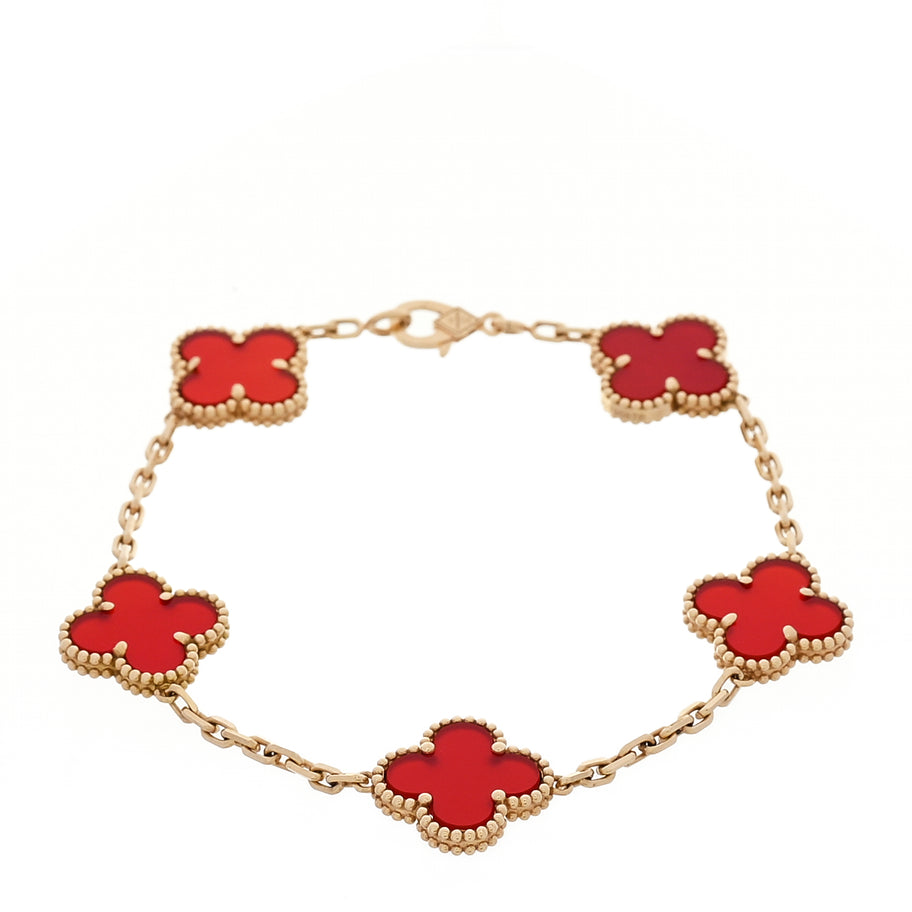 Van Cleef & Arpels 18K Yellow Gold Carnelian 5 Motifs Vintage Alhambra Bracelet Image 1