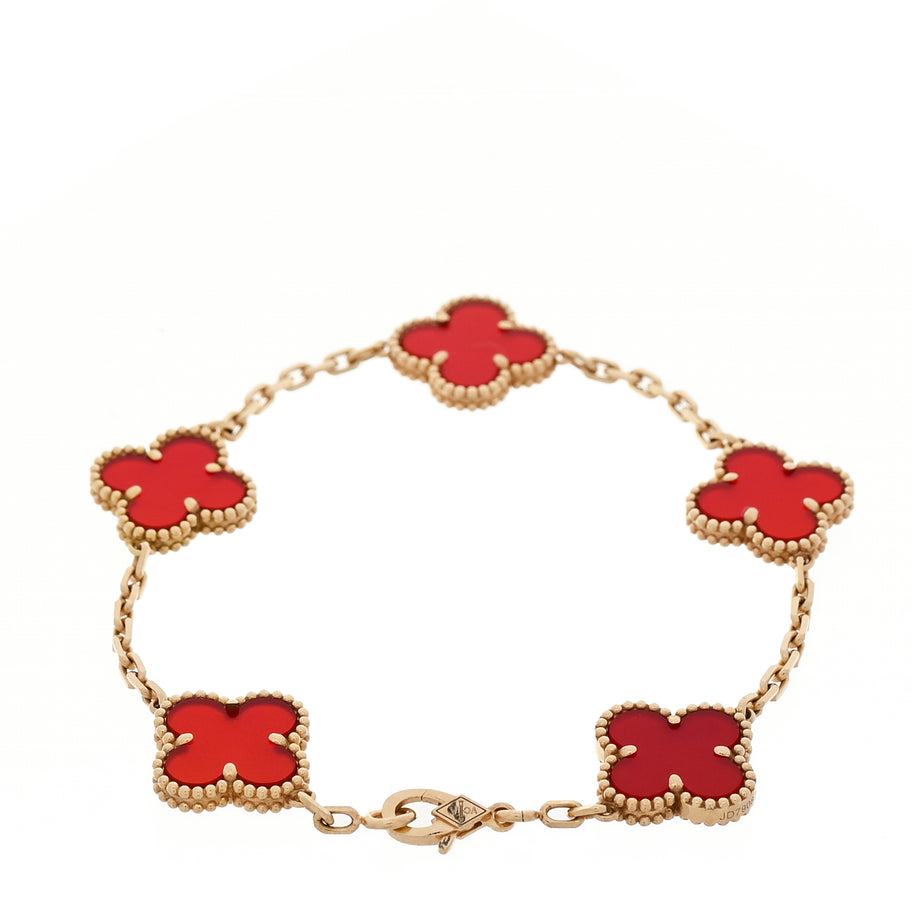 Van Cleef & Arpels 18K Yellow Gold Carnelian 5 Motifs Vintage Alhambra Bracelet Image 2