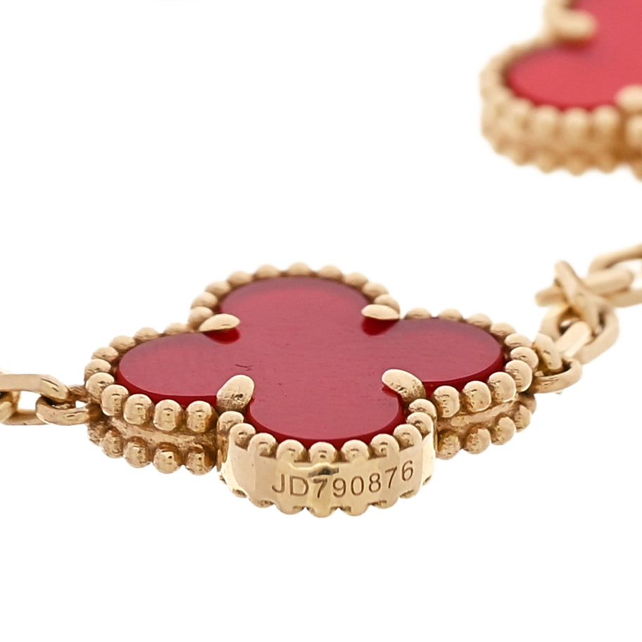 Van Cleef & Arpels 18K Yellow Gold Carnelian 5 Motifs Vintage Alhambra Bracelet Image 4