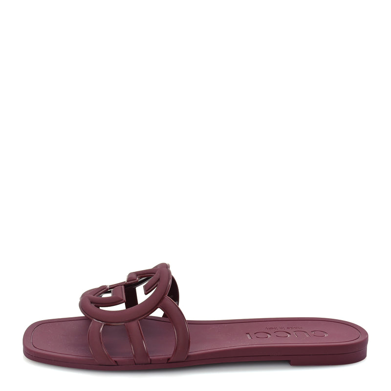  Gucci Rubber Interlocking G Womens Slide Sandals 39  Rosso Ancora