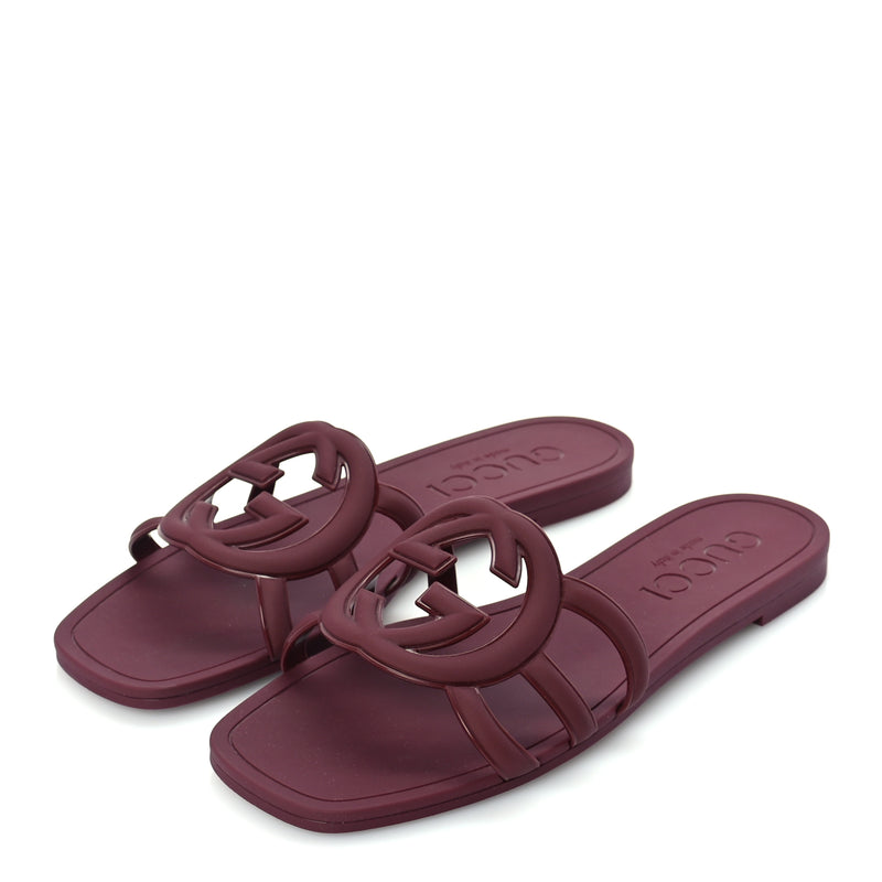  Gucci Rubber Interlocking G Womens Slide Sandals 39  Rosso Ancora
