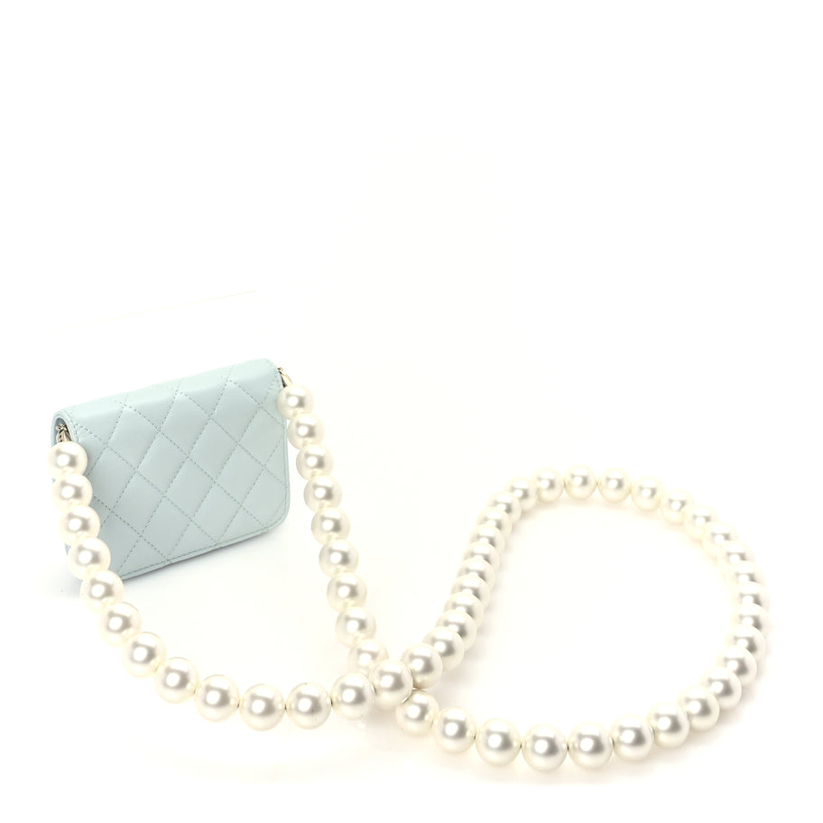 Chanel Lambskin Mini Maxi Pearls Wallet On Chain WOC Light Blue Image 2