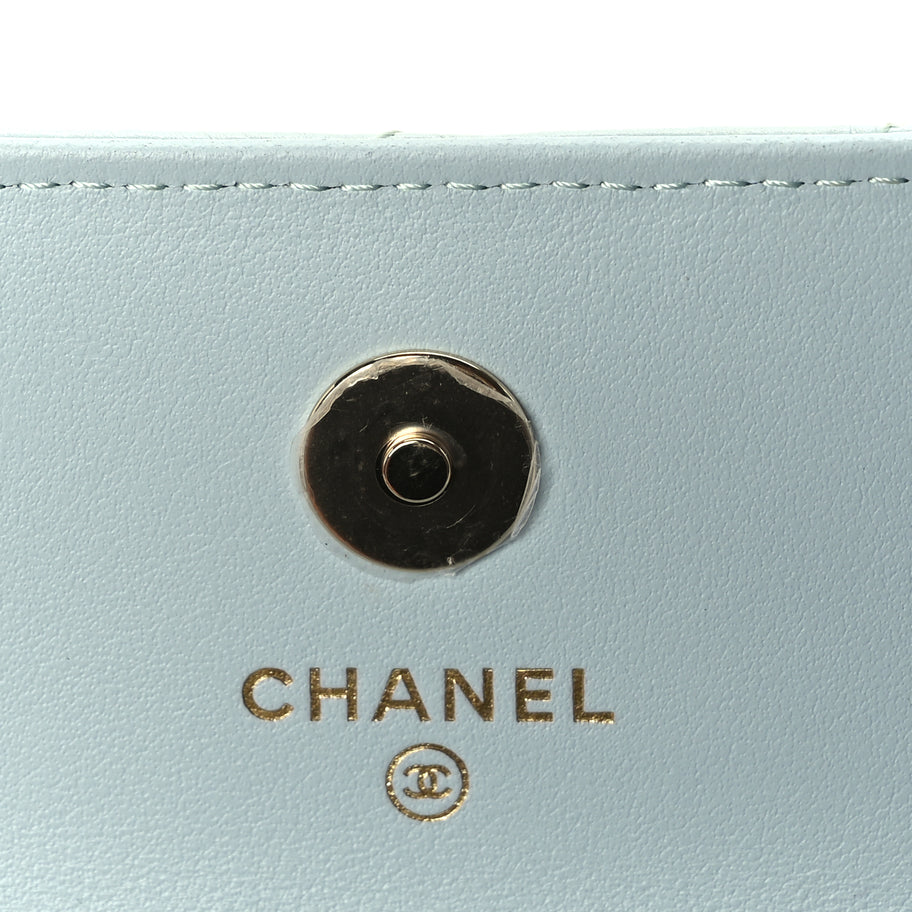 Chanel Lambskin Mini Maxi Pearls Wallet On Chain WOC Light Blue Image 5