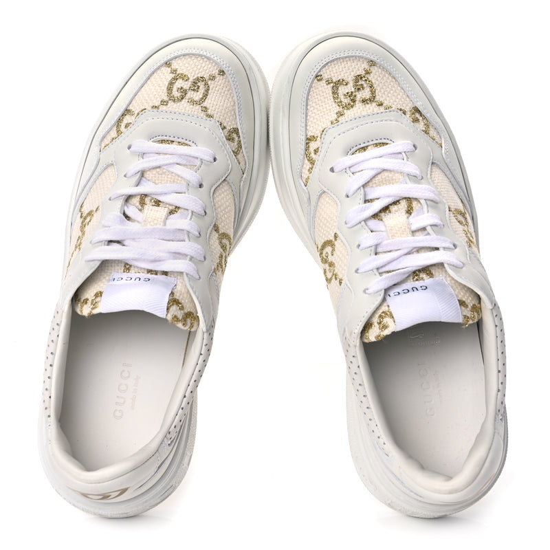  Gucci Dali Soft Calfskin GG Tennis Embossed Perforated Womens Platform 55mm Sneakers White Gold
