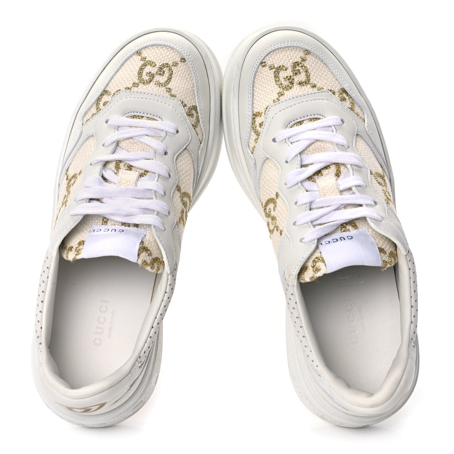 Gucci Dali Soft Calfskin GG Tennis Embossed Perforated Womens Platform 55mm Sneakers White Gold Image 2