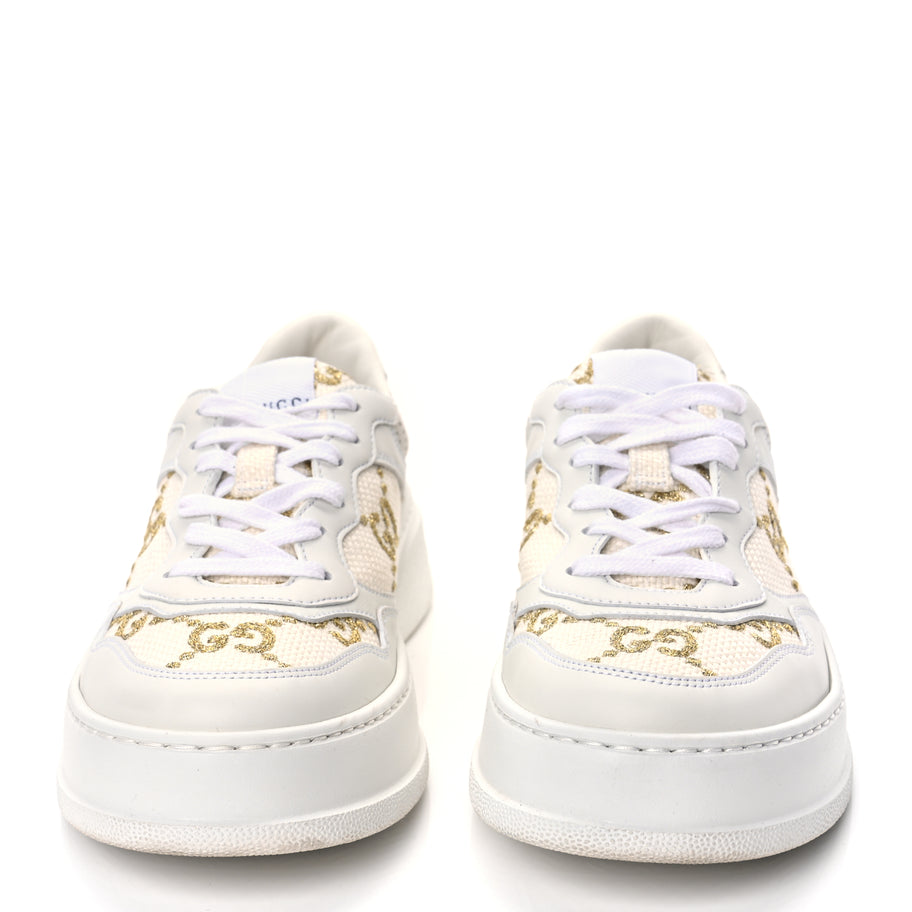 Gucci Dali Soft Calfskin GG Tennis Embossed Perforated Womens Platform 55mm Sneakers White Gold Image 3