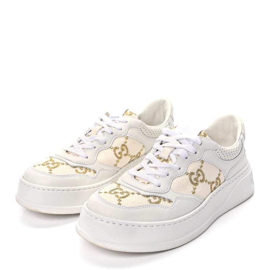 Gucci Dali Soft Calfskin GG Tennis Embossed Perforated Womens Platform 55mm Sneakers White Gold Image 4