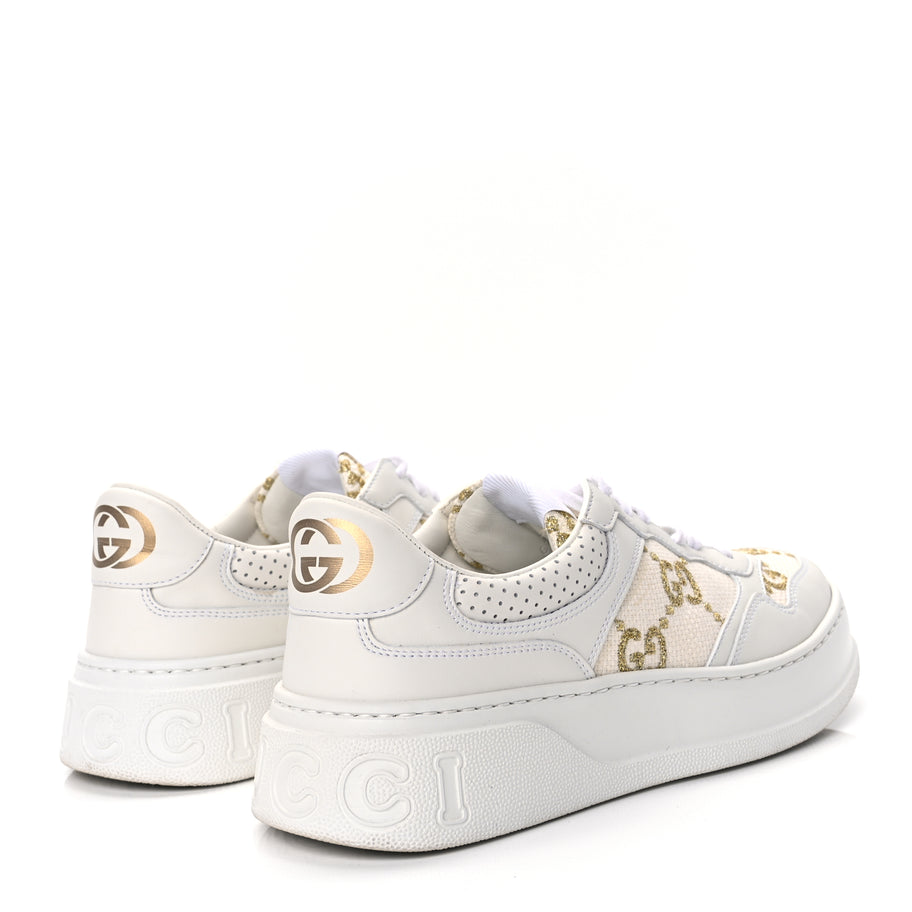 Gucci Dali Soft Calfskin GG Tennis Embossed Perforated Womens Platform 55mm Sneakers White Gold Image 5