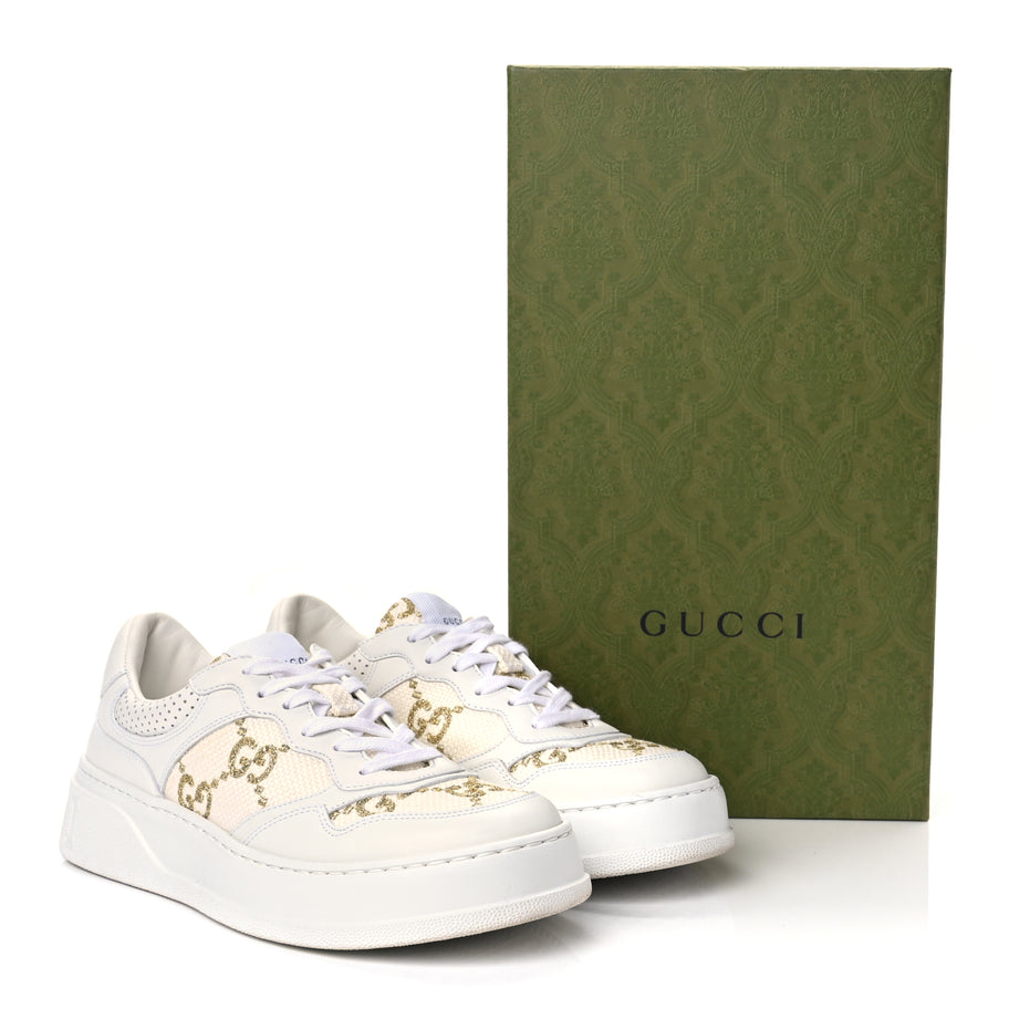 Gucci Dali Soft Calfskin GG Tennis Embossed Perforated Womens Platform 55mm Sneakers White Gold Image 10