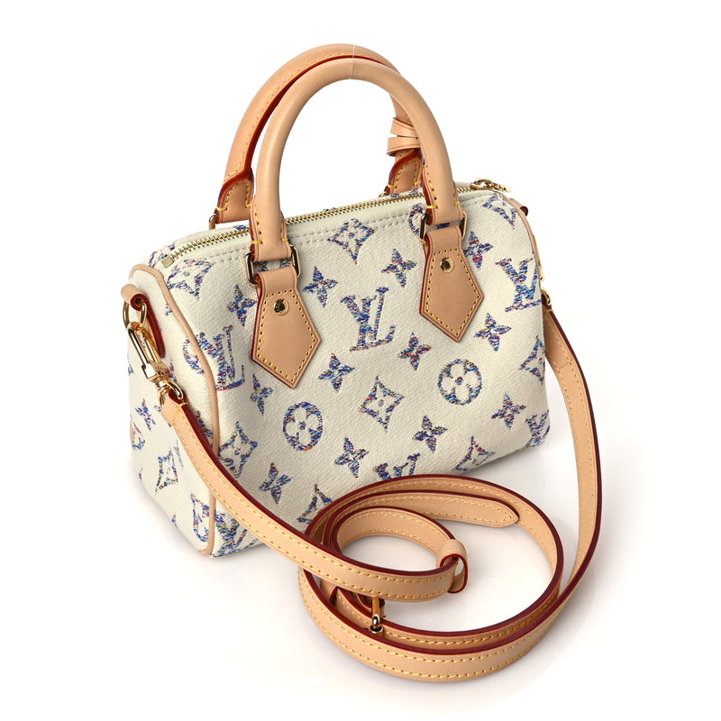  Louis Vuitton Monogram Jacquard Fabric Speedy Bandouliere 20 Multicolor Beige
