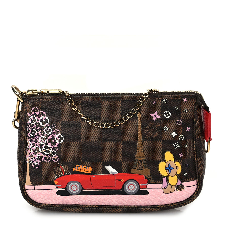 Louis Vuitton Damier Ebene 2019 Christmas Animation Mini Pochette Accessories Red Image 1